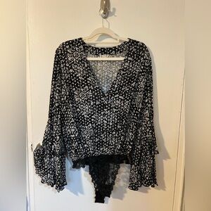 Free People, Floral, Wide Sleeve Bodysuit